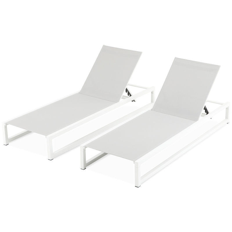 5 - Level Adjustable 2 Piece Chaise Lounge For Outdoor, Aluminum Frame With Mesh, 400 Lbs Weight Limit, Sunbathing By Pool Outdoor Position , And , Fits Gardens Balconies, Space Saving Design