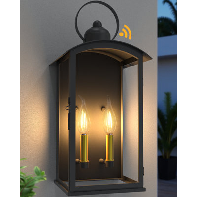 Alletta 2 - Light 19.7''H Black and Gold Iron Tempered Glass ETL Outdoor Wall Lantern with Dusk to Dawn