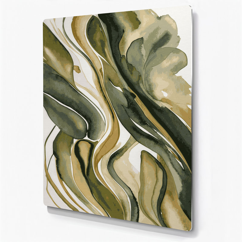 Aquarelle abstraite 33, art mural en métal beige, H 18 po x l 12 po