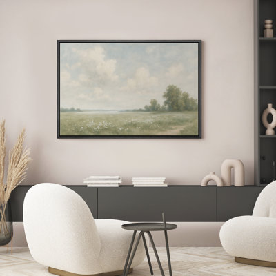 «Vintage Meadow Landscape Field Cottagecore Decor», reproduction d'art sur toile encadrée