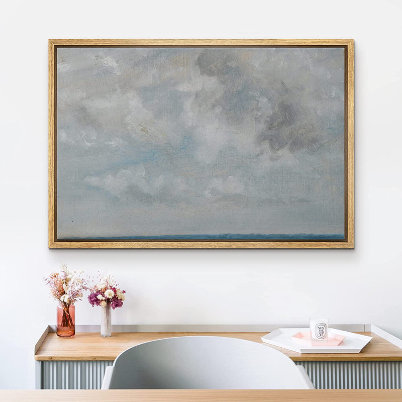 Signe, reproduction d'art sur toile encadrée, bleu pastel, gris, aquarelle, ciel nuageux, formes abstraites, illustrations, art moderne, décor minimaliste, détente / calme pour le salon, la chambre à coucher, le bureau
