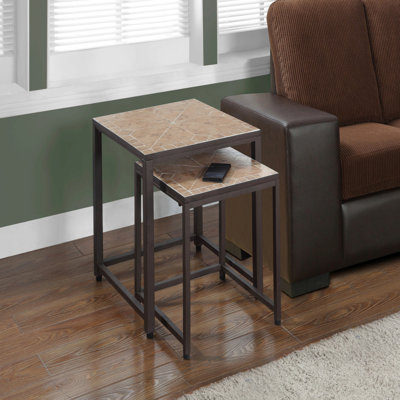 Table gigogne, ensemble de 2, côté, bout, métal, accent, carrelage brun, métal, transitionnel