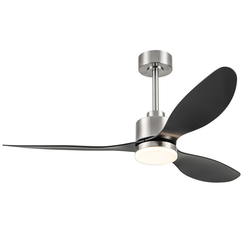 Loritta 3-Blade Ceiling Fan with Light, 52" Wide, Polished Nickel with Black Blades