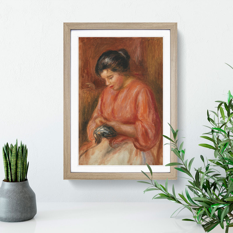 Darning by Pierre-Auguste Renoir - Picture Frame Painting, 48cm H x 36cm W x 2cm D, Oak Framed
