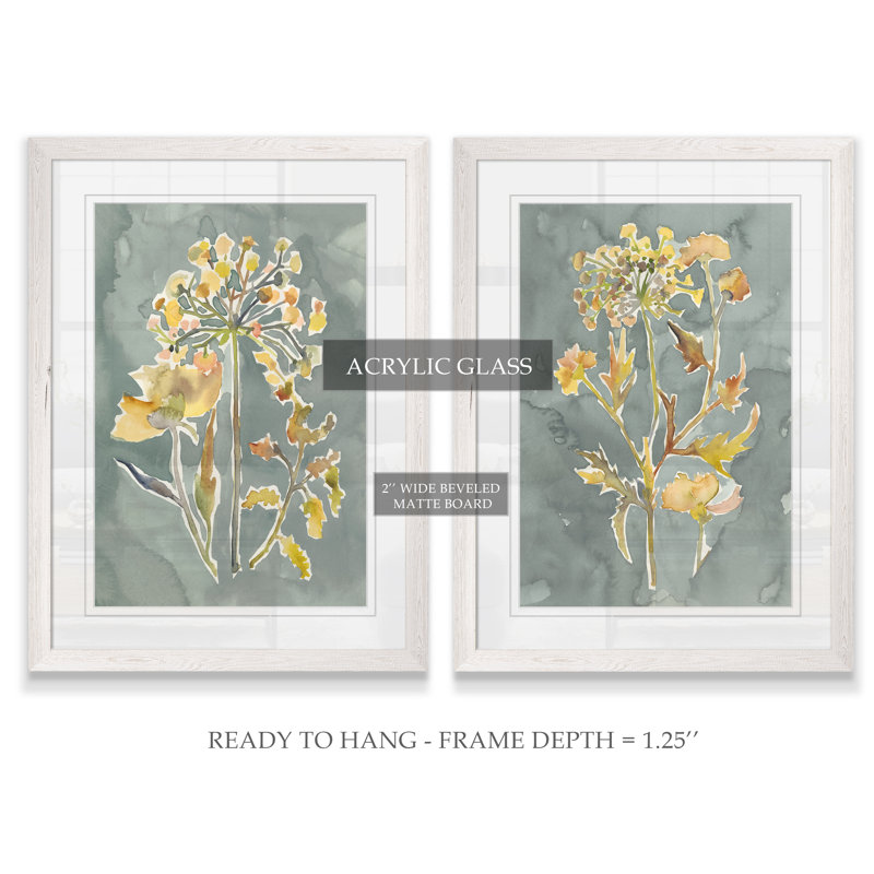 «Collection Florals I», ensemble de 2 reproductions d'art encadrées, H 24 po x l 18 po, Toile avec encadrement ébène, Blanc