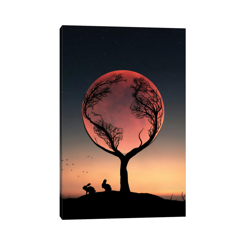 Rabbit And Full Moon by Abdullah Evindar - Wrapped Canvas Gallery-Wrapped Canvas Giclée, 20.32 cm H x 30.48 cm W