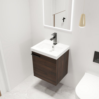 Deyvi 18" Single Sink Wall Mounted Bathroom Vanity,Floating Vanity With 1 Door,White Ceramic Top