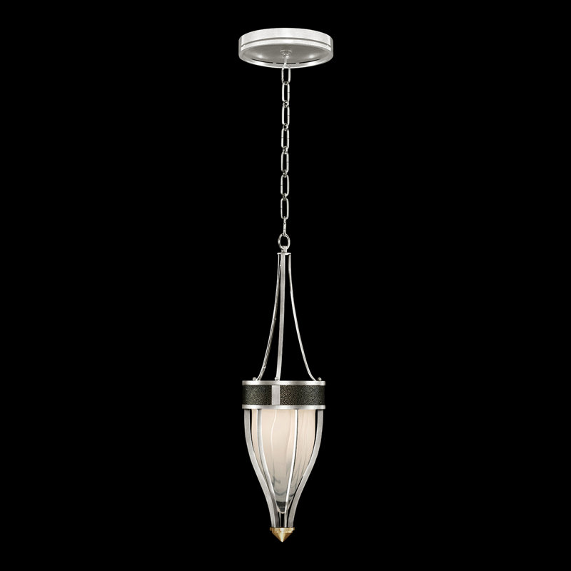 Luminaire suspendu rond l 7,5 po Mirage, Feuille d'argent standard / laiton, Chevalier noir