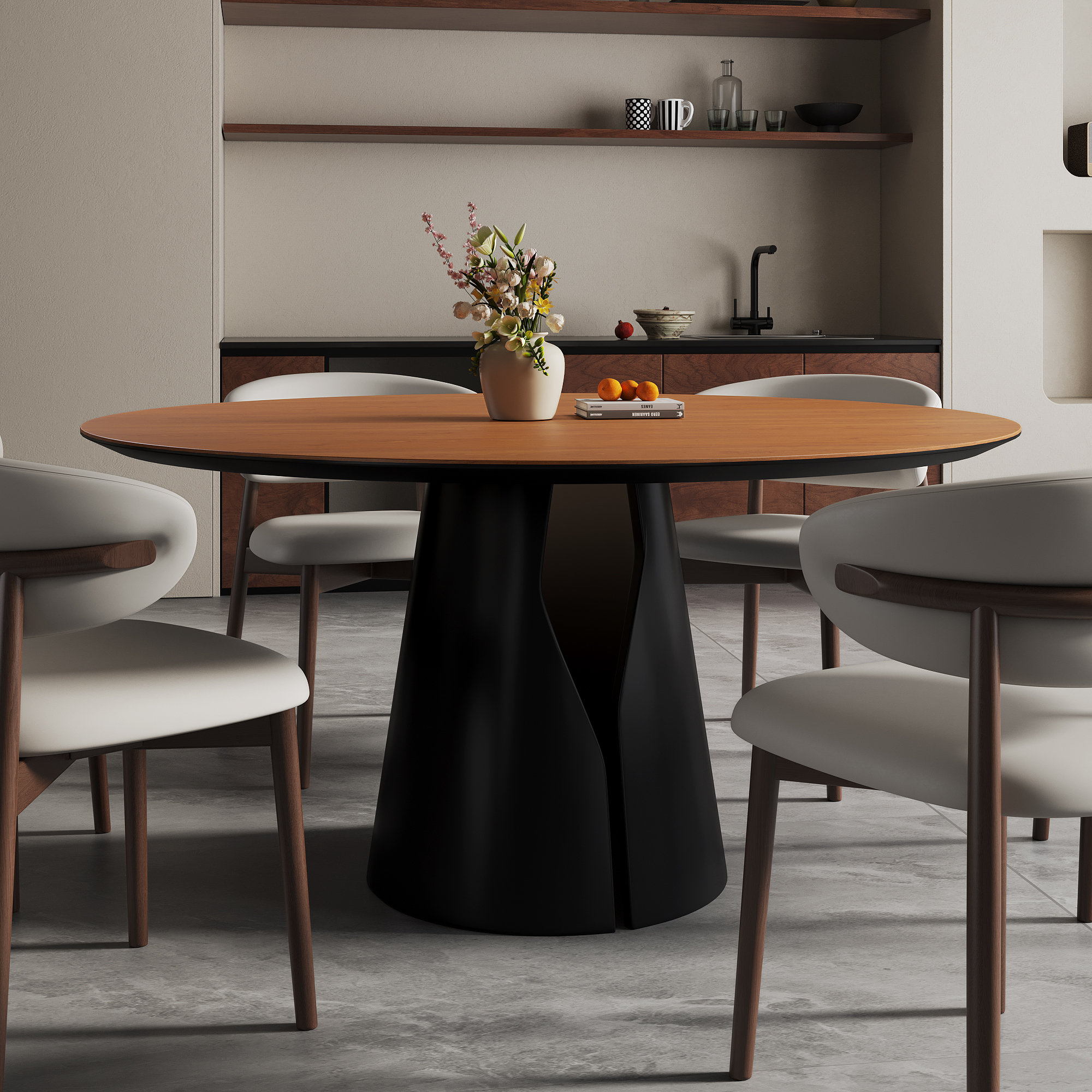 Orren Ellis Round Dining Table Pedestal Dining Room | Wayfair