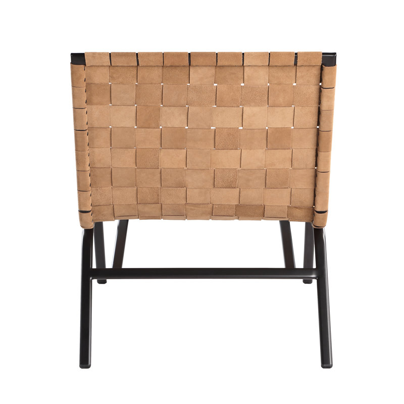 Élégante chaise d'appoint en cuir brun - siège en tissage de panier et fabrication de style Mid-Century moderne avec mousse à dossier tissé