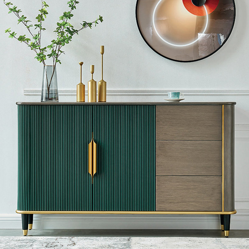 Armoire d'appoint multifonctionnelle de style rétro, H 35,4 po x l 59 po x P 15,7 po, Vert
