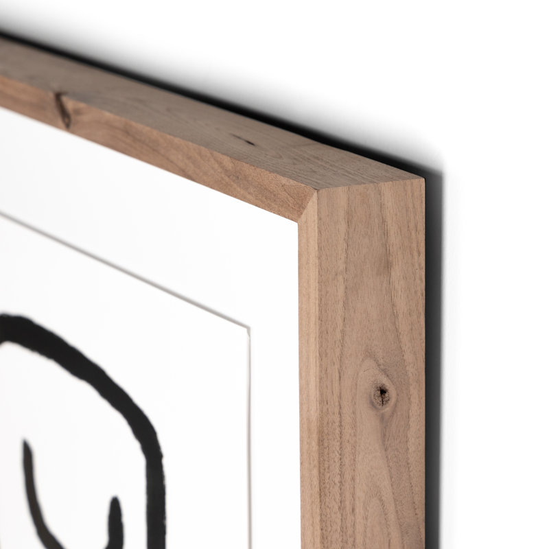 Modern Black and White Abstract Canvas Painting with Walnut Frame