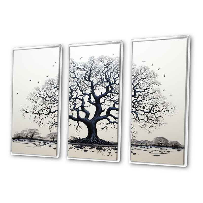 Arbre africain africain, impression d'art mural, Cadre flottant blanc, H 32 po x l 48 po x P 1 po
