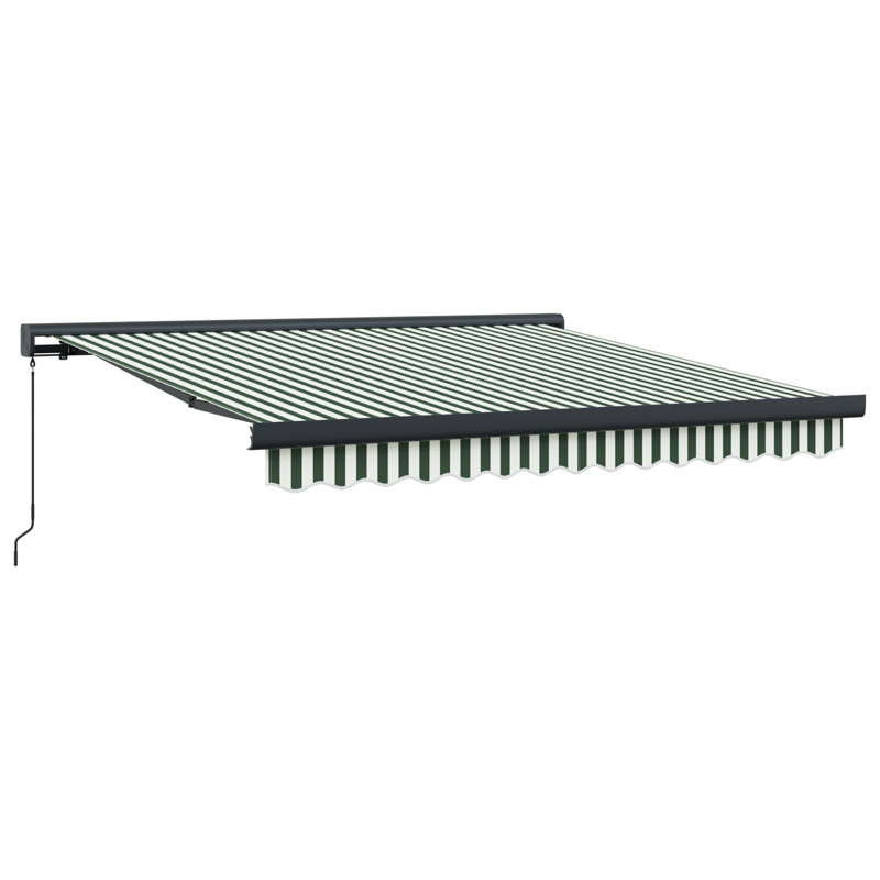 Longshore Tides Retractable Patio Awning, 350 cm W x 250 cm D, Green/Grey Striped