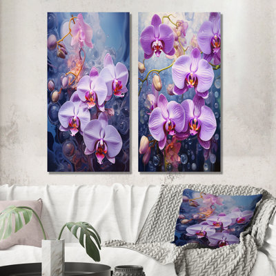«Mauve Orbiting Orchids Collage», ensemble de 2 reproductions d'art mural orchidées