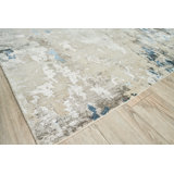 Hand Knotted Abstract Area Rug in Silver/Blue/Ivory