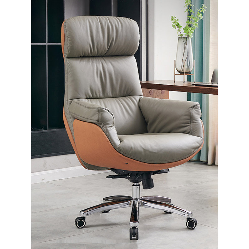 Fauteuil de bureau pivotant en cuir de vache et métal Modern