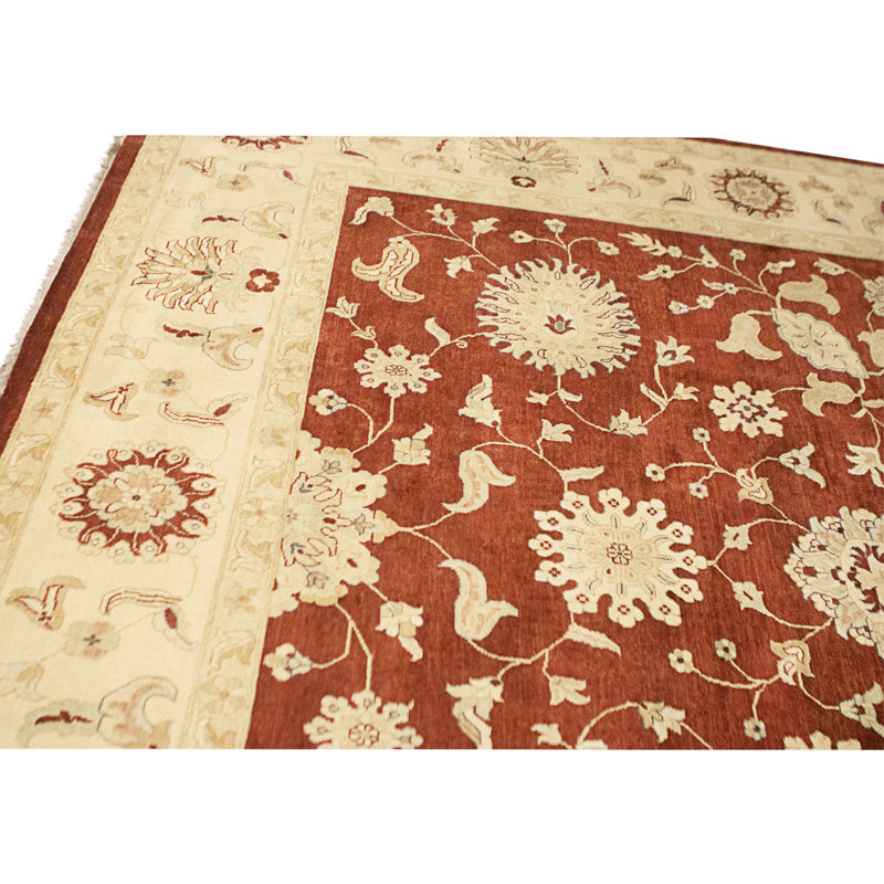 Hand Knotted Wool Area Rug in Rust And Ivory
