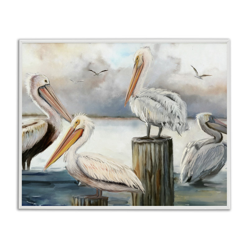 Au-499, jet d'encre Pelicans perché, horizon nuageux, impression, H 11 po x l 14 po