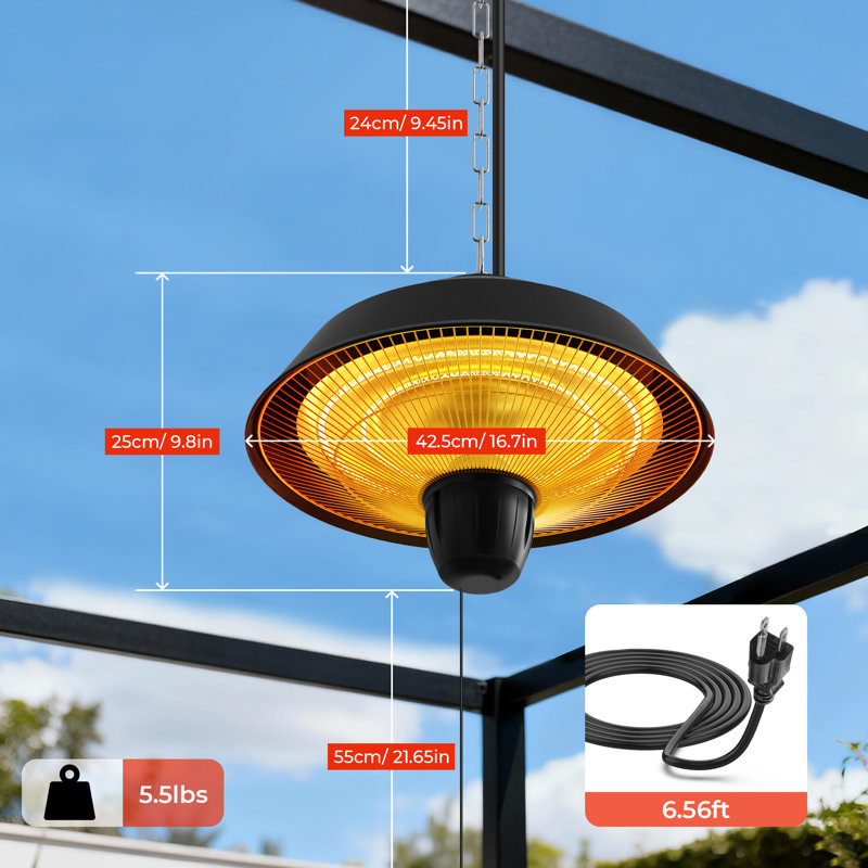 Chauffe-terrasse électrique suspendu en métal 1500Watt