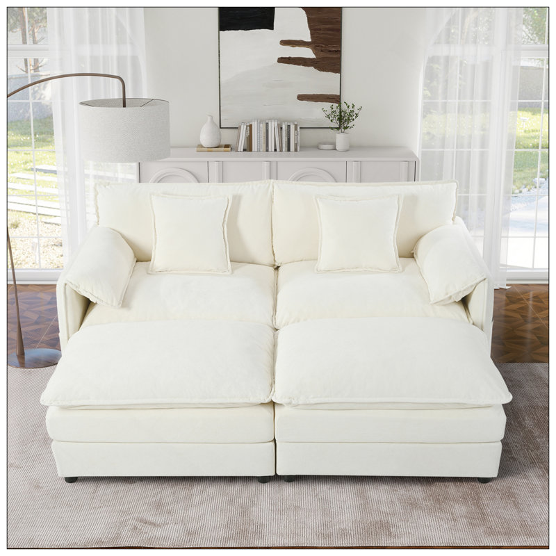 Canapé modulaire à assise profonde avec 2 repose-pieds et coussins moelleux, canapé modulaire pour causeuse pour salon, appartement, bricolage
