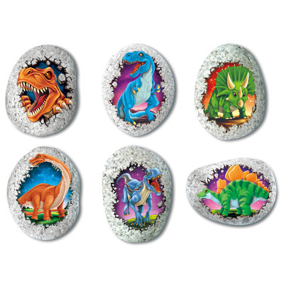 6 Piece Rock & Rub On - Dinosaurs Set