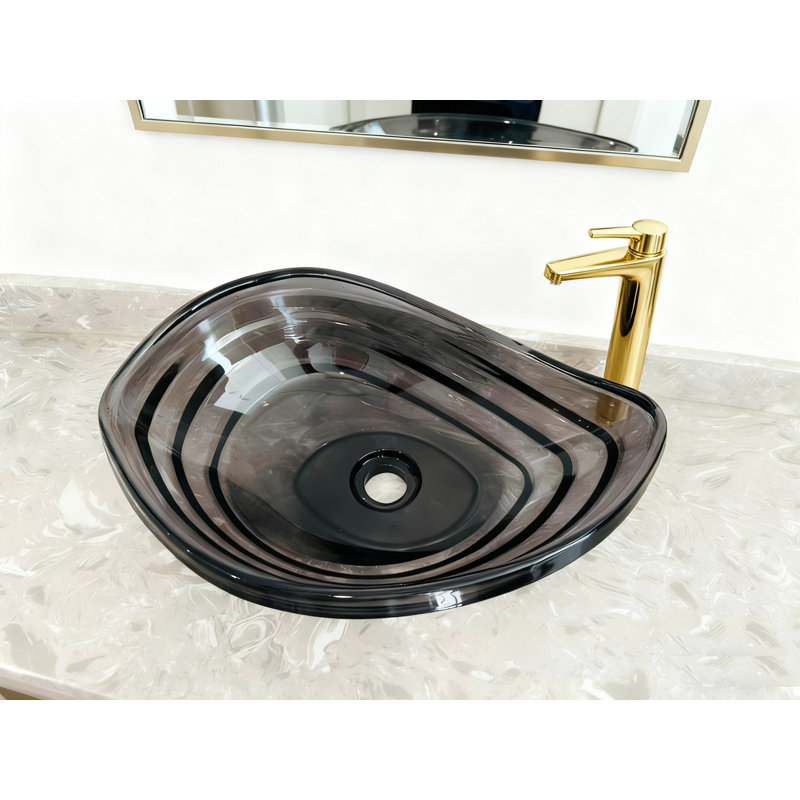Lavabo vasque en verre transparent gris, vasque moderne avec bonde escamotable pour salle de bain | LAV-FWS101