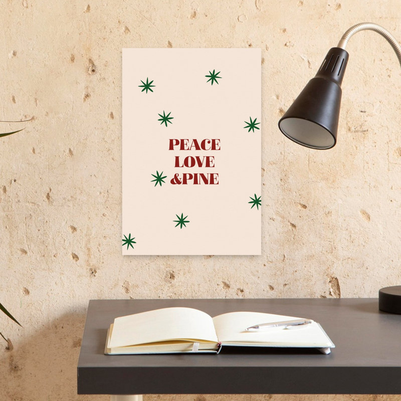 Peace Love Pine Holiday Elegant Minimalist Modern Pine Winter Landscape Wall Art Print 1 Piece Wrapped Canvas Wall Art