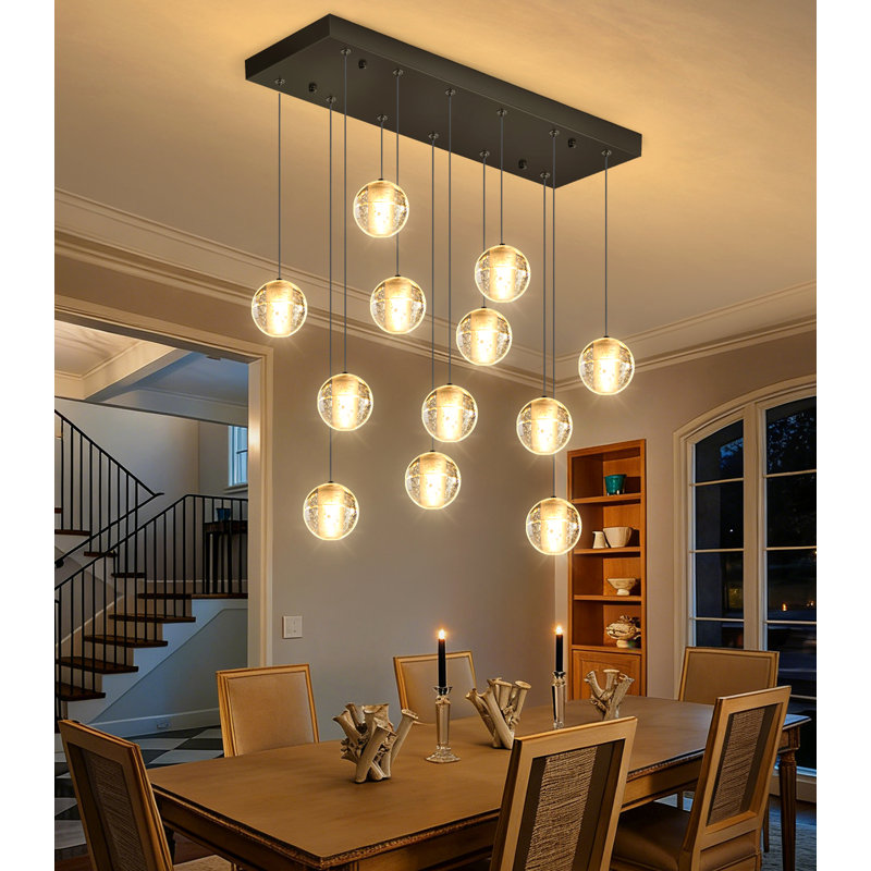 Lustre en cristal 12 lumières DEL, Noir mat