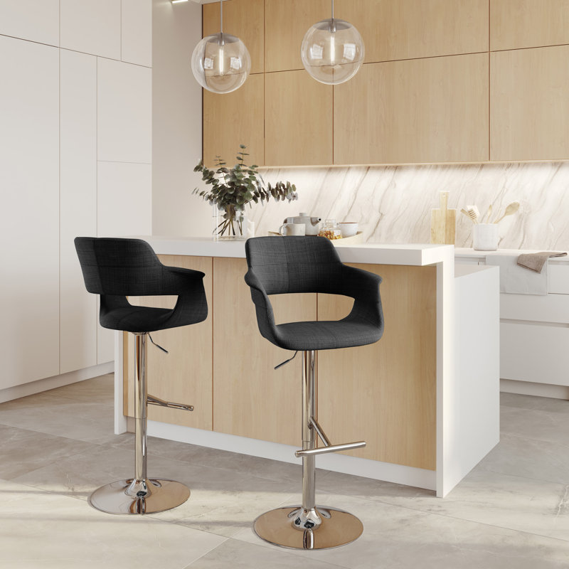 Arabelle Swivel Upholstered Adjustable Height Counter Stool with Metal Frame, Charcoal, Chrome