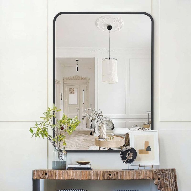 Miroir mural pour salle de bain, Noir, Rectangulaire, 32 po x 24 po