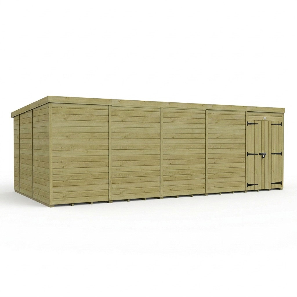 Total Sheds 20ft x 9ft Pent Garden Shed - Double Door - No Windows - Pressure Treated Timber - UK Manufactured