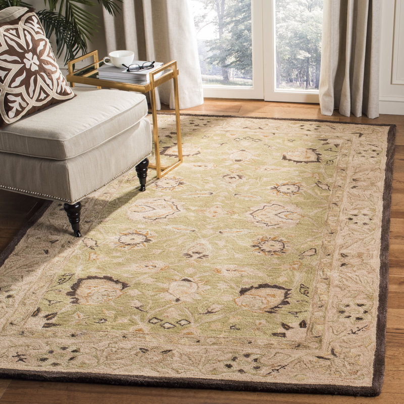 Tingley Oriental Hand-Tufted Wool Beige/Green Area Rug, Rectangle 9'6" x 13'6"