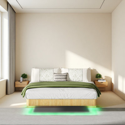 Walnut Floating Bed Frame With LED Lights
