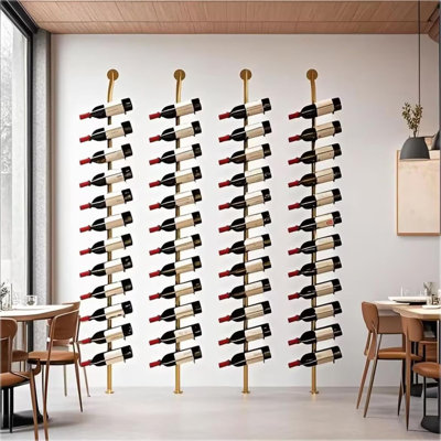 Large Wall Mount Wine Rack, H 72.8Inch Wall Mounted Shelves For Bar, Holds 12 Metal Wine Storage Holder, For Commercial Restaurants Pantry Bar Wine Cellar (Gold, Four Rows - 48 Bottles)