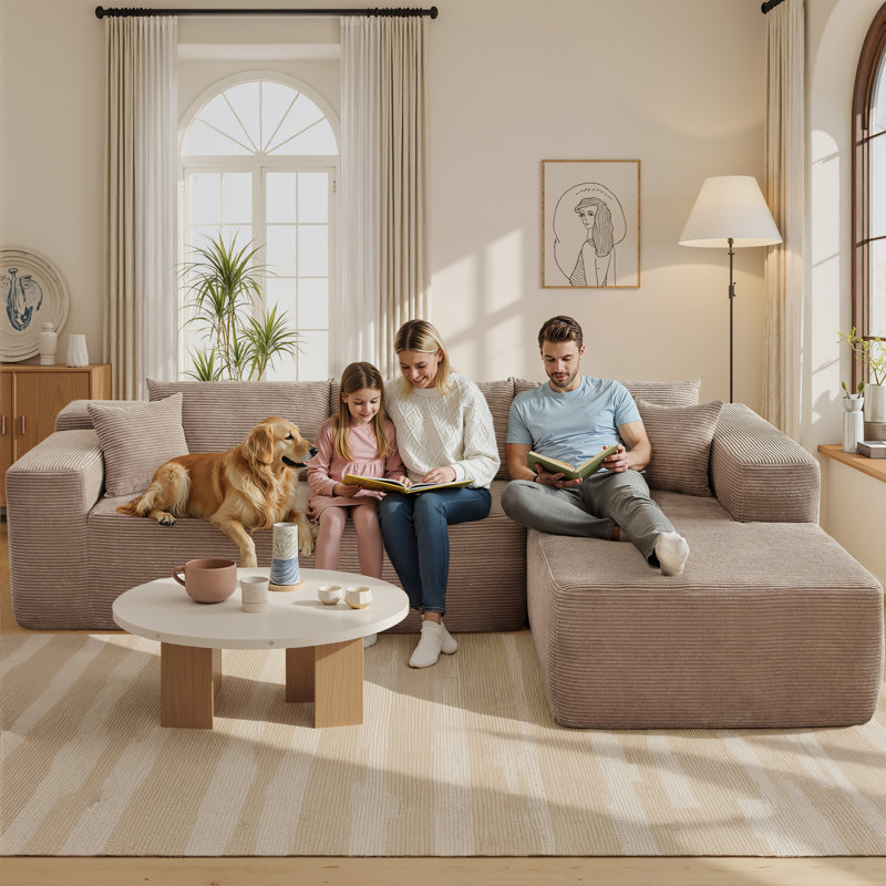 Sabit Boneless 2 - Piece Free Combination Sectional-No Assembly Required Compression Sofa, Right Hand Facing, Tan Corduroy
