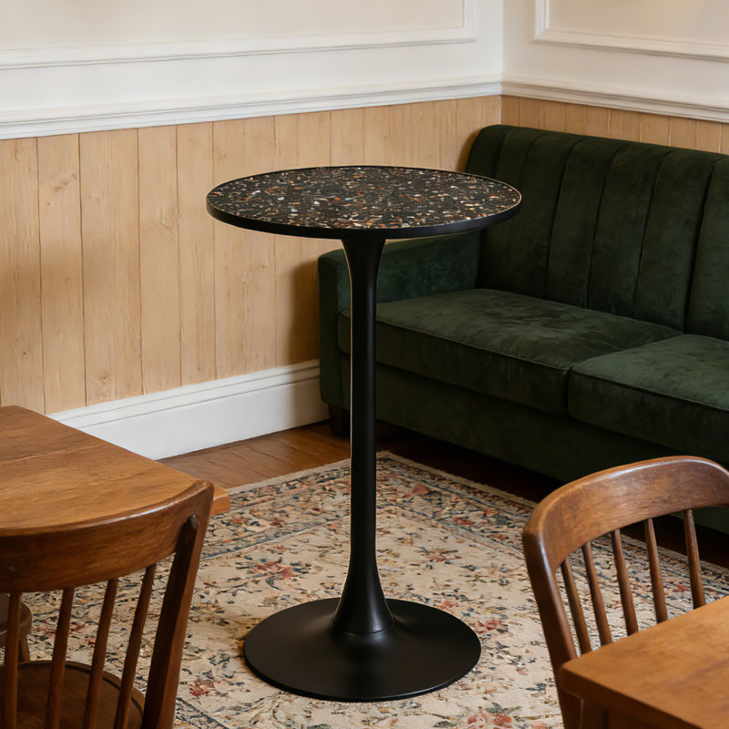 Bralie 60 W x 106H CM  Round  Bar Table Restaurant Tall Pedestal Dining Table And Bistro Table , Black/Black