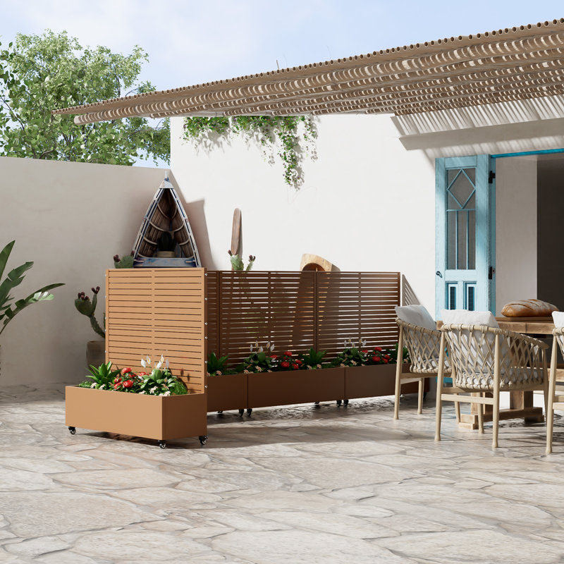 Boîte à fleurs en métal avec roues Eulau, H 47 po x l 47 po x P 16 po, Brun