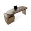 Bureau courbé en bois manufacturé brun noisette + blanc beige avec 1 tiroir-420606034