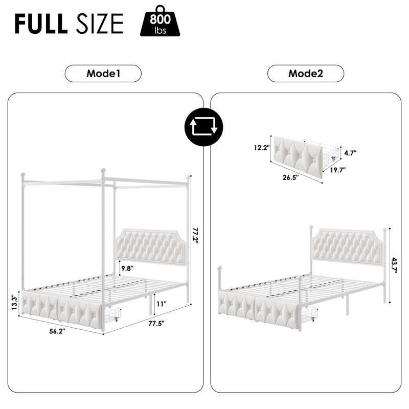 Artevious Upholstered Metal Canopy Storage Bed