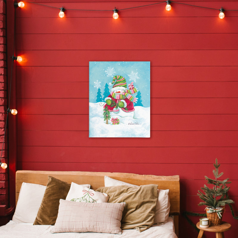 Toile traditionnelle de bonhomme de neige festive, design par Diane Kater, H 30 po x l 24 po