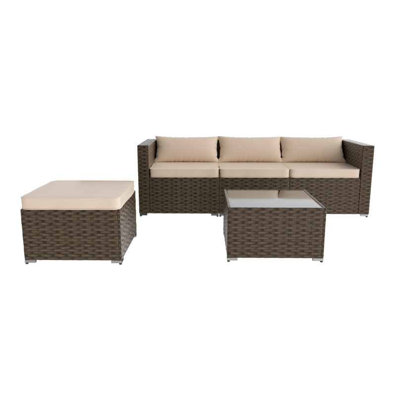 Ensemble de conversation pour 4 personnes avec repose-pieds, Beige, Brun