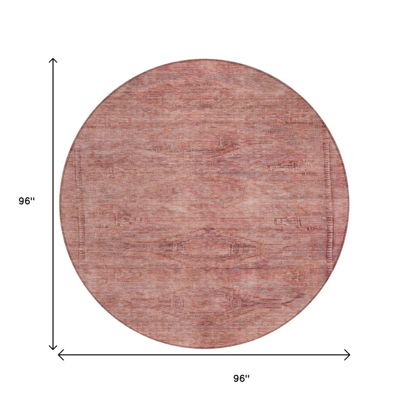 Tapis d'extérieur rond lavable aztèque 8 pi Terra Cotta and Salmon