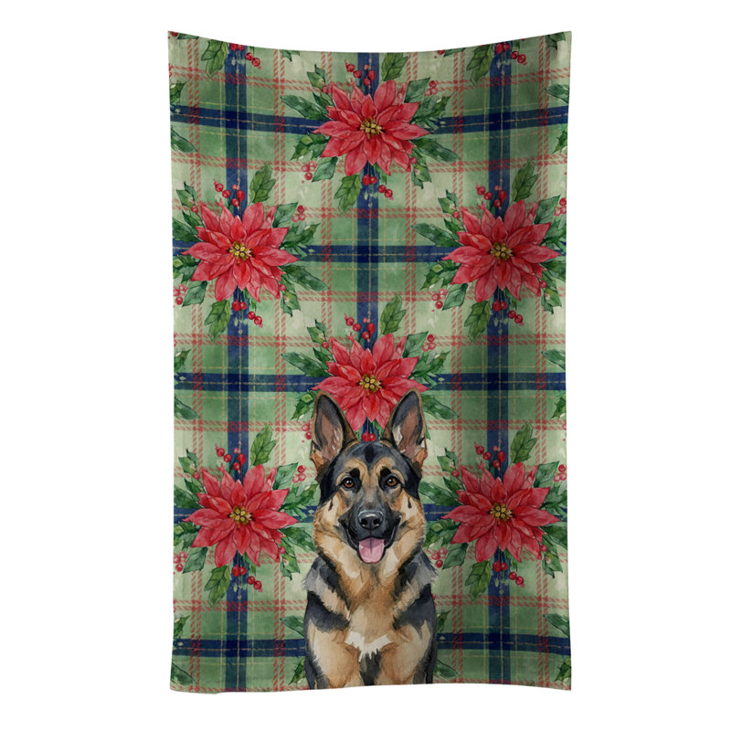 German Shepherd Christmas PoinsettIas Kitchen Towel, Black/Tan German Shepherd 2