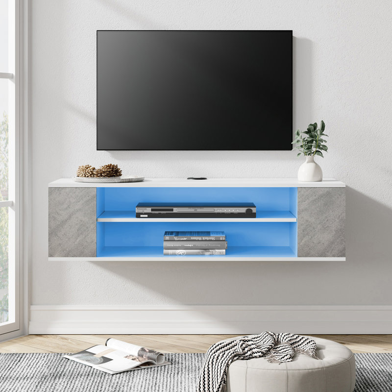 Deymar Unfinished Floating TV Stand for TVs up to 55, White/Gray