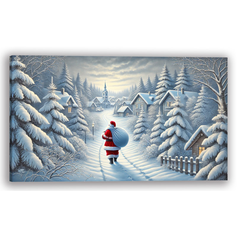 «Santa's Village Stroll: Serene Snowfall on Christmas Eve», art sur toile, H 20 po x l 35 po