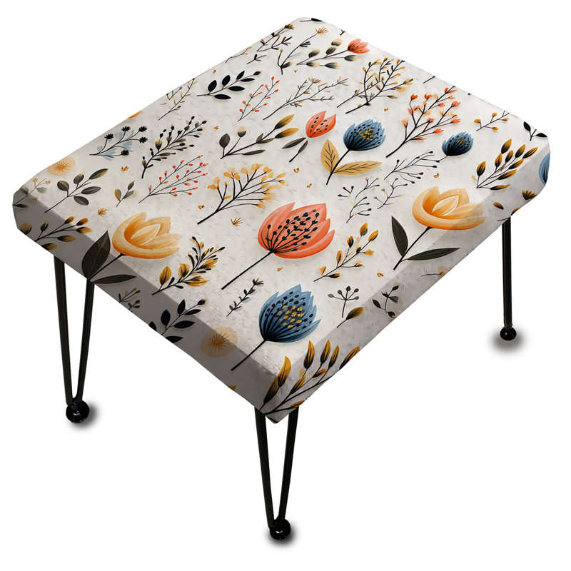 White Scandinavian Floral Tranquility - Floral Rectangle Ottoman