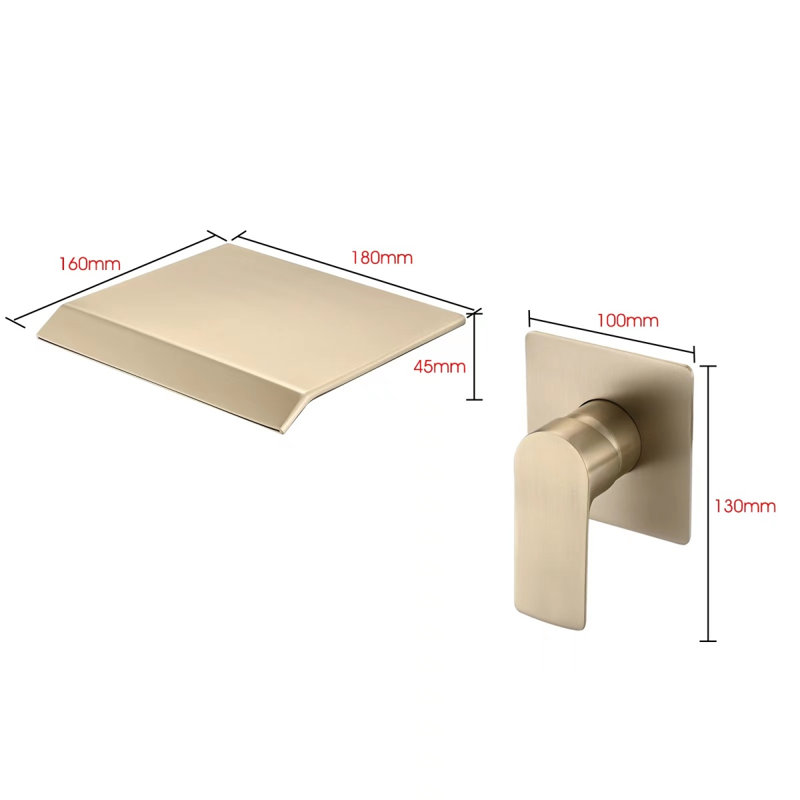 Wall Mount Bathtub Faucet Brushed Gold Single Handle Modern Bathroom Sink Faucet With Rough In Valve High Flow Filler Waterfall Tub Spout