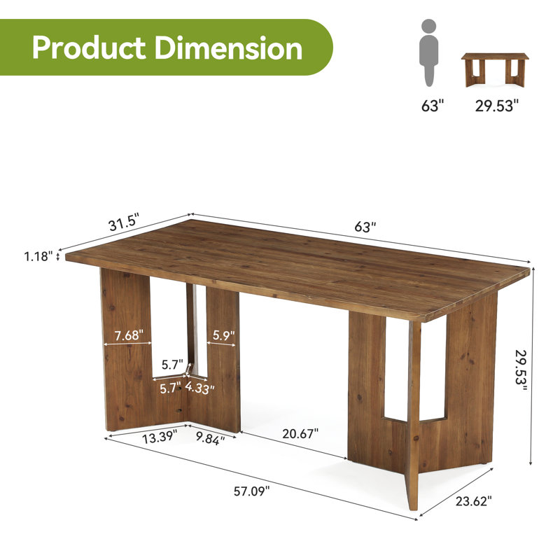 63-Inch Solid Wood  Executive Office Desk, Modern Rectangle Office Computer Desk with Double Pedestal, Large Study Table Conference Table for Office