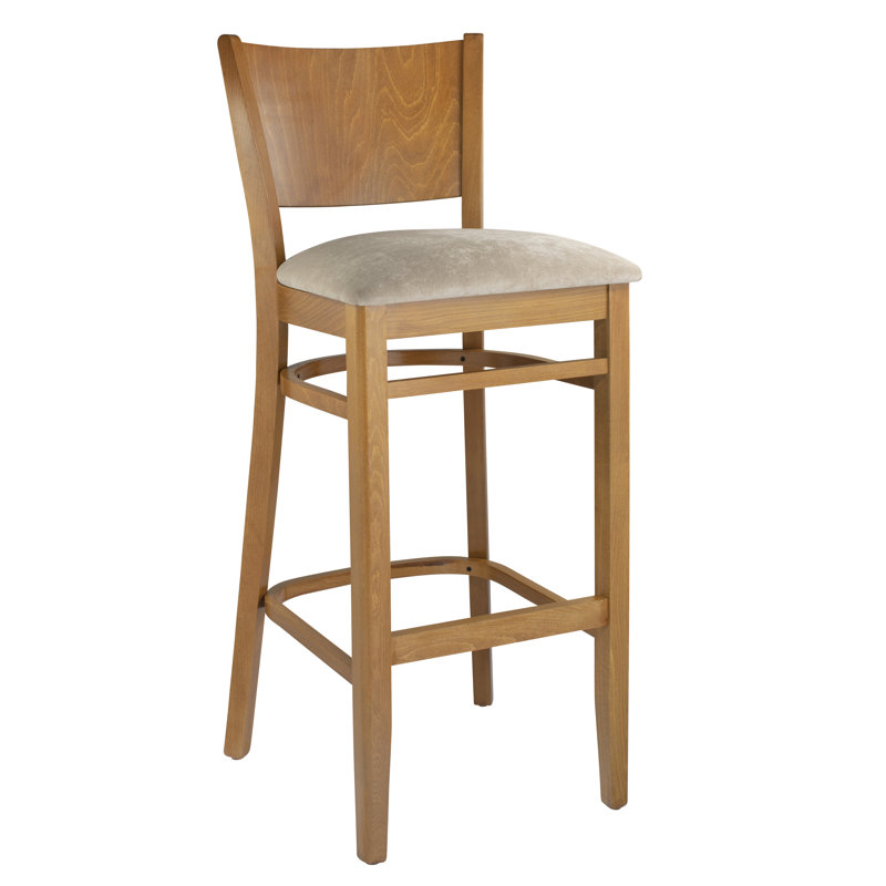 Calina Upholstered Counter Stool with Solid Wood Frame, Cherry, Cream, Bar Stool (30" Seat Height)